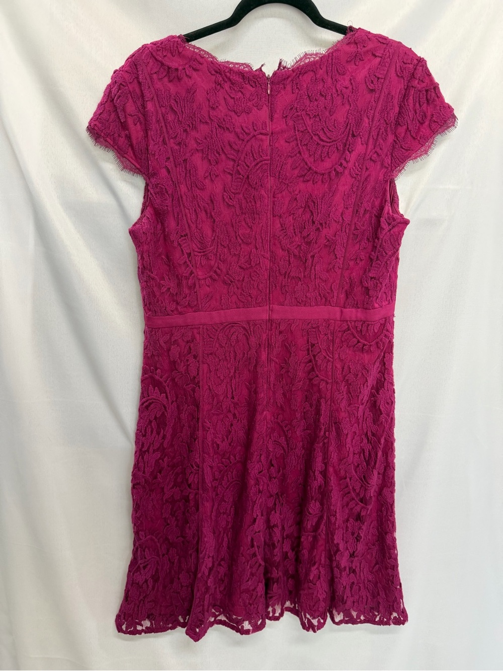 Adrianna Papell Purple Lace Dress Magenta Cap Sleeve V Neck Textured 16 - Picture 2 of 7